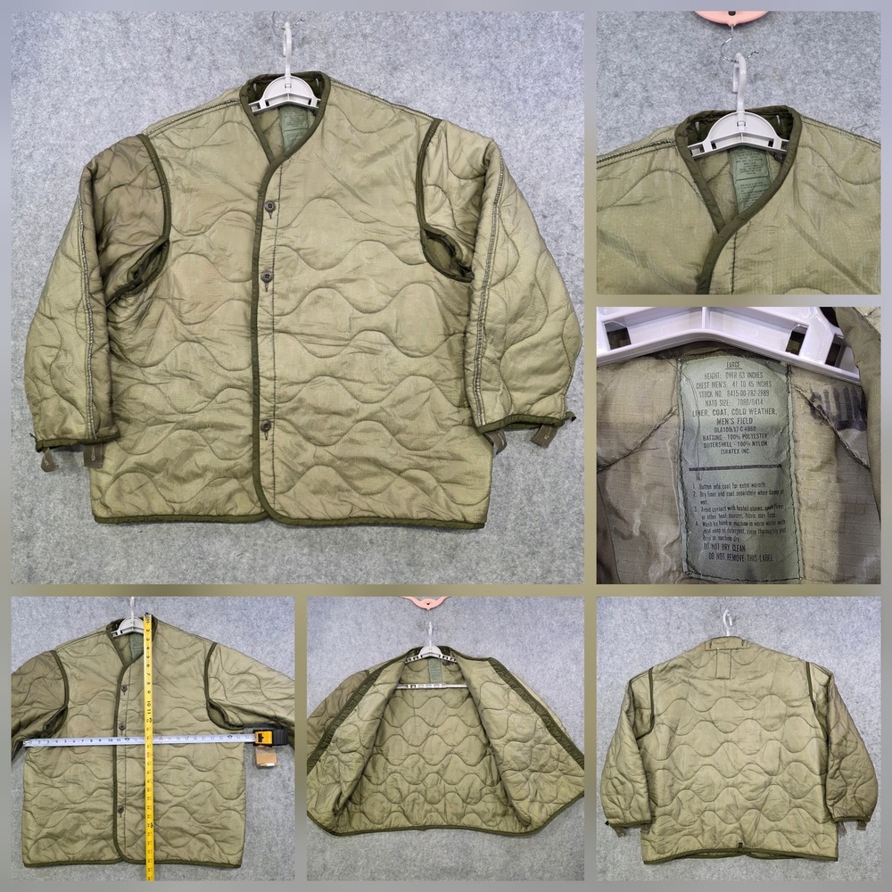 Vintage Isratex Jacket Mens Large Green Quilted Coat‎ Liner Cold Weather Field